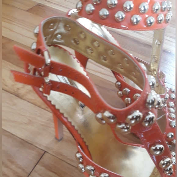 Women's Report Signature Open Toe Studded Heels Sandals Orange Size 9 - Picture 3 of 7